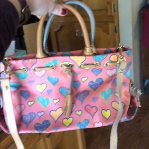 Pink Dooney and Burke leather bag with hearts